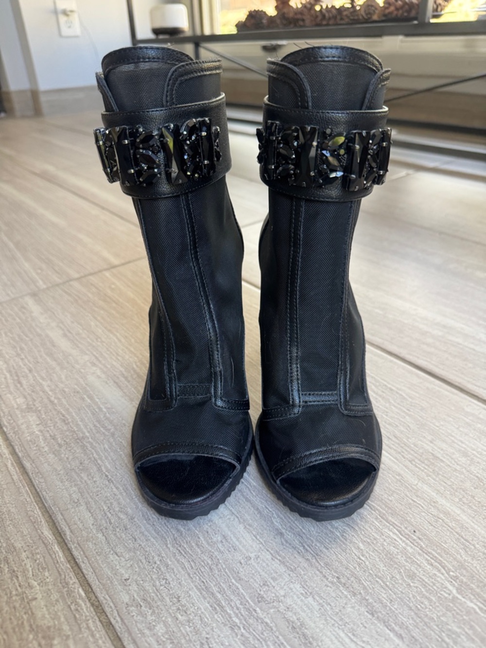 Karl Lagerfeld Embellished Peep-Toe Ankle Boots - Women's